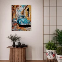 coccinelle bleue dans un village automnal