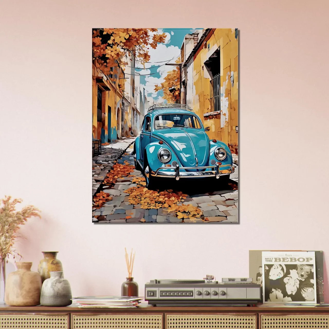 coccinelle bleue dans un village automnal