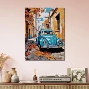 coccinelle bleue dans un village automnal