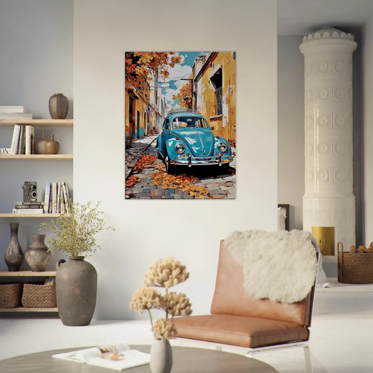 coccinelle bleue dans un village automnal