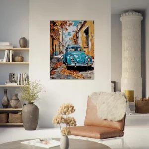 coccinelle bleue dans un village automnal