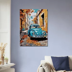 coccinelle bleue dans un village automnal