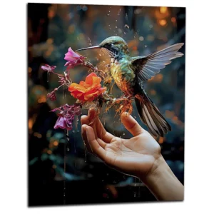 Colibri mangeant dans la main