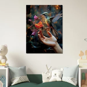 colibri mangeant dans la main