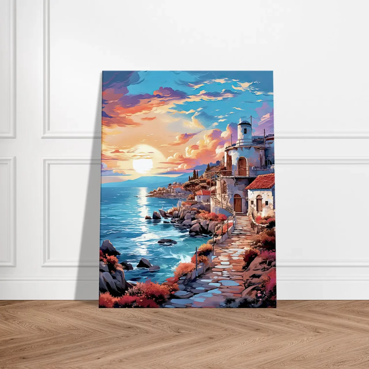 côte grecque au coucher du soleil