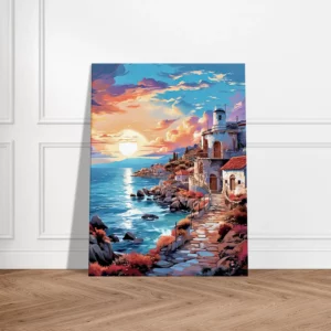 côte grecque au coucher du soleil