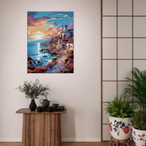 côte grecque au coucher du soleil