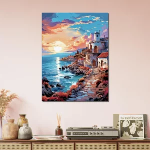 côte grecque au coucher du soleil