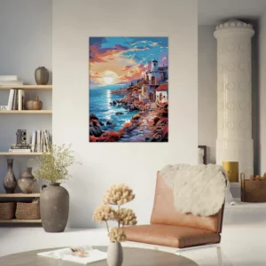 côte grecque au coucher du soleil