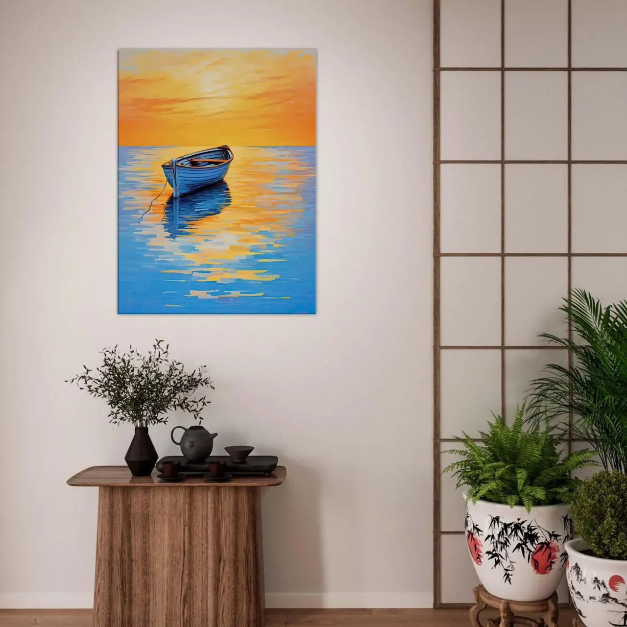 Tableau Coucher de soleil sur l’eau abstrait coucher de soleil sur l'eau abstrait