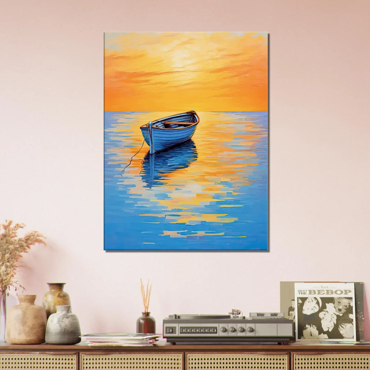 Tableau Coucher de soleil sur l’eau abstrait coucher de soleil sur l'eau abstrait