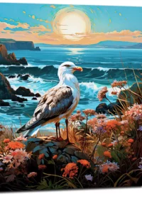 Cadre Mouette sur une côte accidentée fleurie mouette sur une côte accidentée fleurie