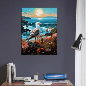 mouette sur une côte accidentée fleurie