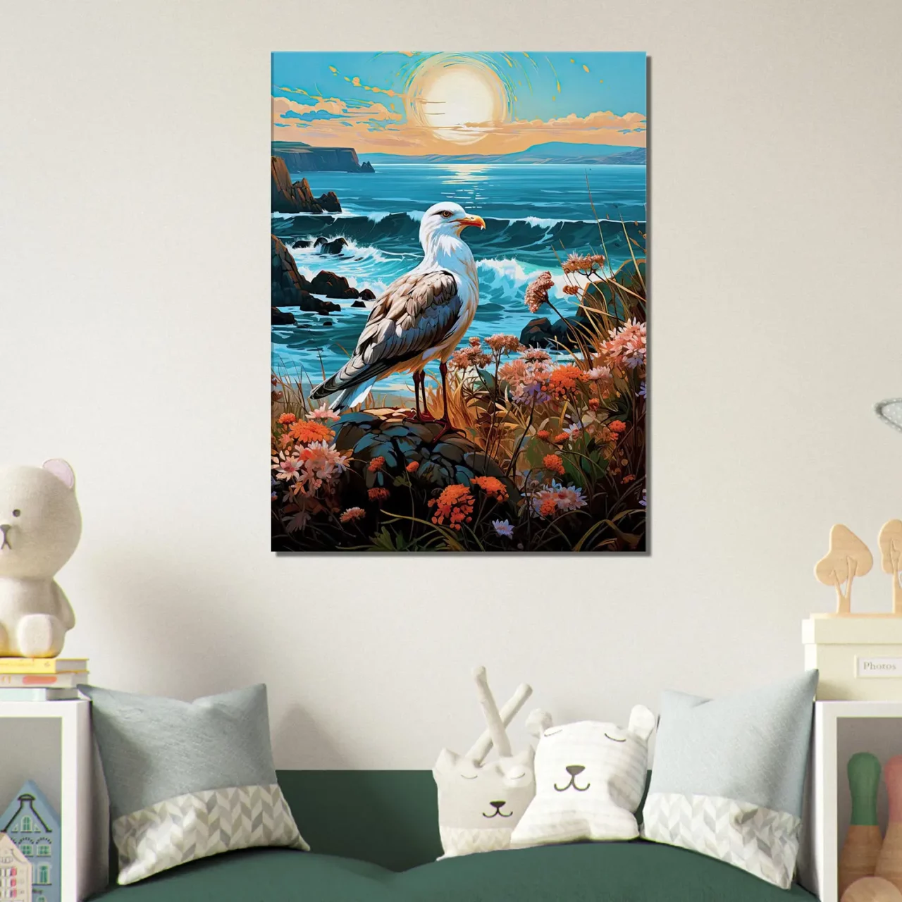 mouette sur une côte accidentée fleurie