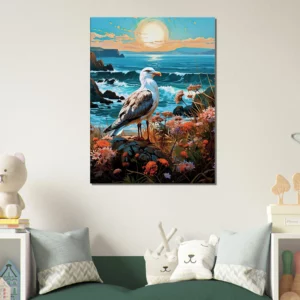 mouette sur une côte accidentée fleurie