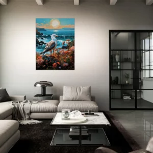 mouette sur une côte accidentée fleurie