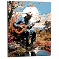 Cadre Musicien jouant de la guitare sous un arbre musicien jouant de la guitare sous un arbre