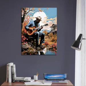 Cadre Musicien jouant de la guitare sous un arbre musicien jouant de la guitare sous un arbre