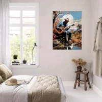 Cadre Musicien jouant de la guitare sous un arbre musicien jouant de la guitare sous un arbre