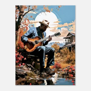 Cadre Musicien jouant de la guitare sous un arbre musicien jouant de la guitare sous un arbre