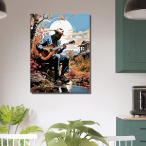 Cadre Musicien jouant de la guitare sous un arbre musicien jouant de la guitare sous un arbre