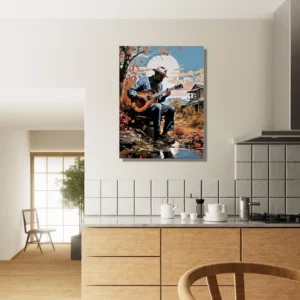 Cadre Musicien jouant de la guitare sous un arbre musicien jouant de la guitare sous un arbre