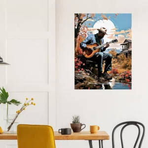 Cadre Musicien jouant de la guitare sous un arbre musicien jouant de la guitare sous un arbre