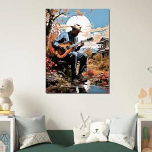 Cadre Musicien jouant de la guitare sous un arbre musicien jouant de la guitare sous un arbre