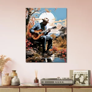 Cadre Musicien jouant de la guitare sous un arbre musicien jouant de la guitare sous un arbre