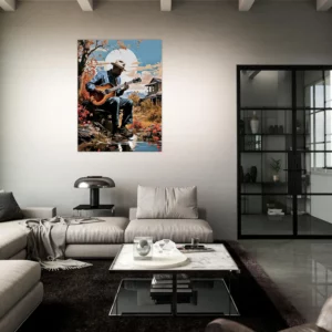 Cadre Musicien jouant de la guitare sous un arbre musicien jouant de la guitare sous un arbre