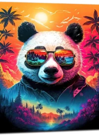 Cadre Panda cool et reflets hawaïens tropicaux panda cool et reflets hawaïens tropicaux