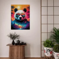 Cadre Panda cool et reflets hawaïens tropicaux panda cool et reflets hawaïens tropicaux