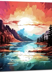 Tableau Paysage lac et coucher de soleil brulant paysage lac et coucher de soleil brulant