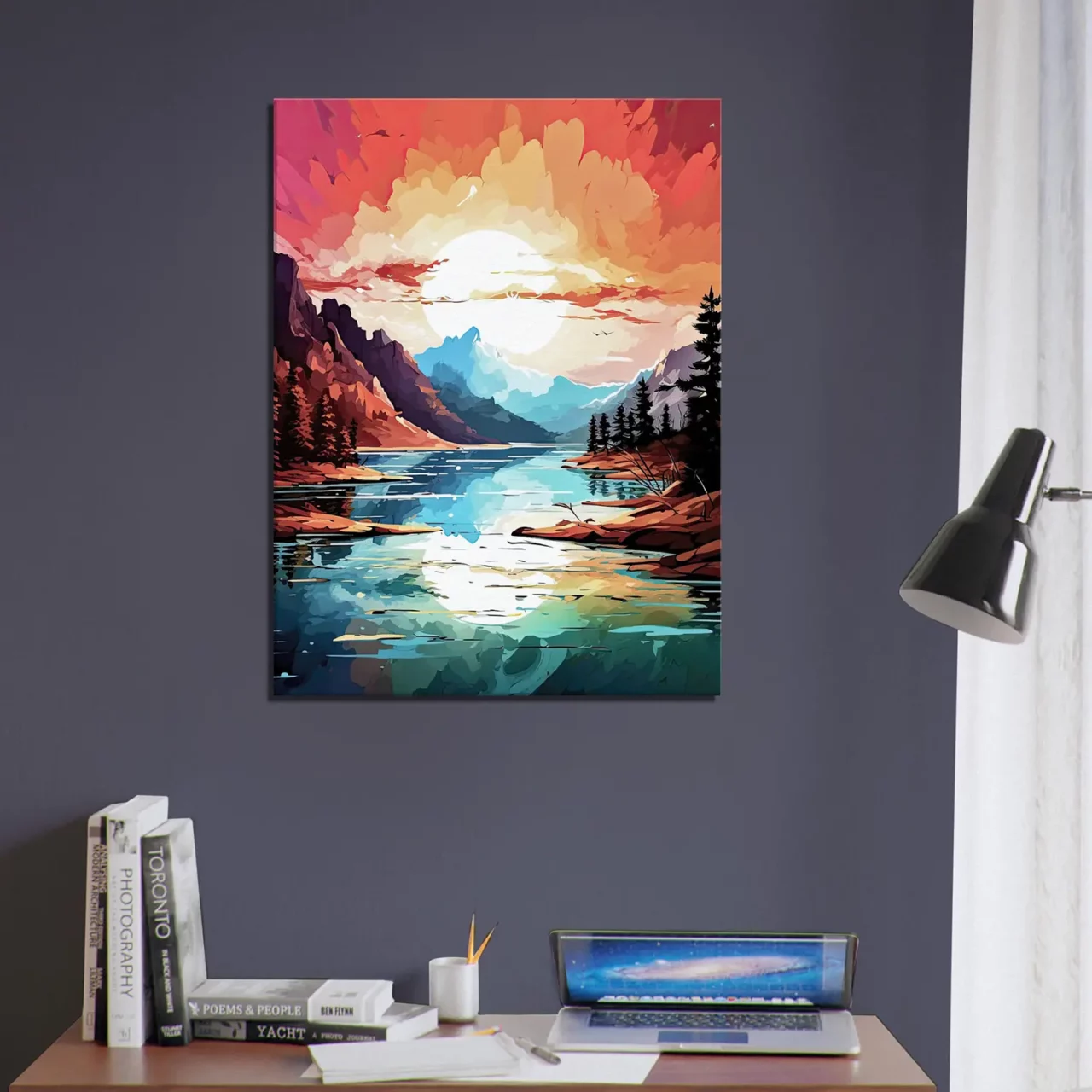 Tableau Paysage lac et coucher de soleil brulant paysage lac et coucher de soleil brulant