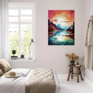 Tableau Paysage lac et coucher de soleil brulant paysage lac et coucher de soleil brulant