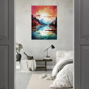 Tableau Paysage lac et coucher de soleil brulant paysage lac et coucher de soleil brulant