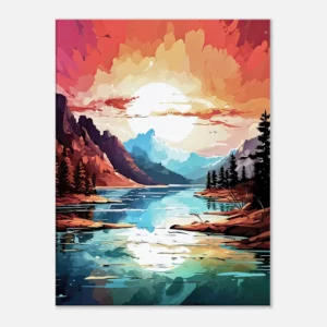 Tableau Paysage lac et coucher de soleil brulant paysage lac et coucher de soleil brulant