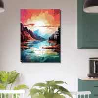 Tableau Paysage lac et coucher de soleil brulant paysage lac et coucher de soleil brulant