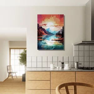 Tableau Paysage lac et coucher de soleil brulant paysage lac et coucher de soleil brulant