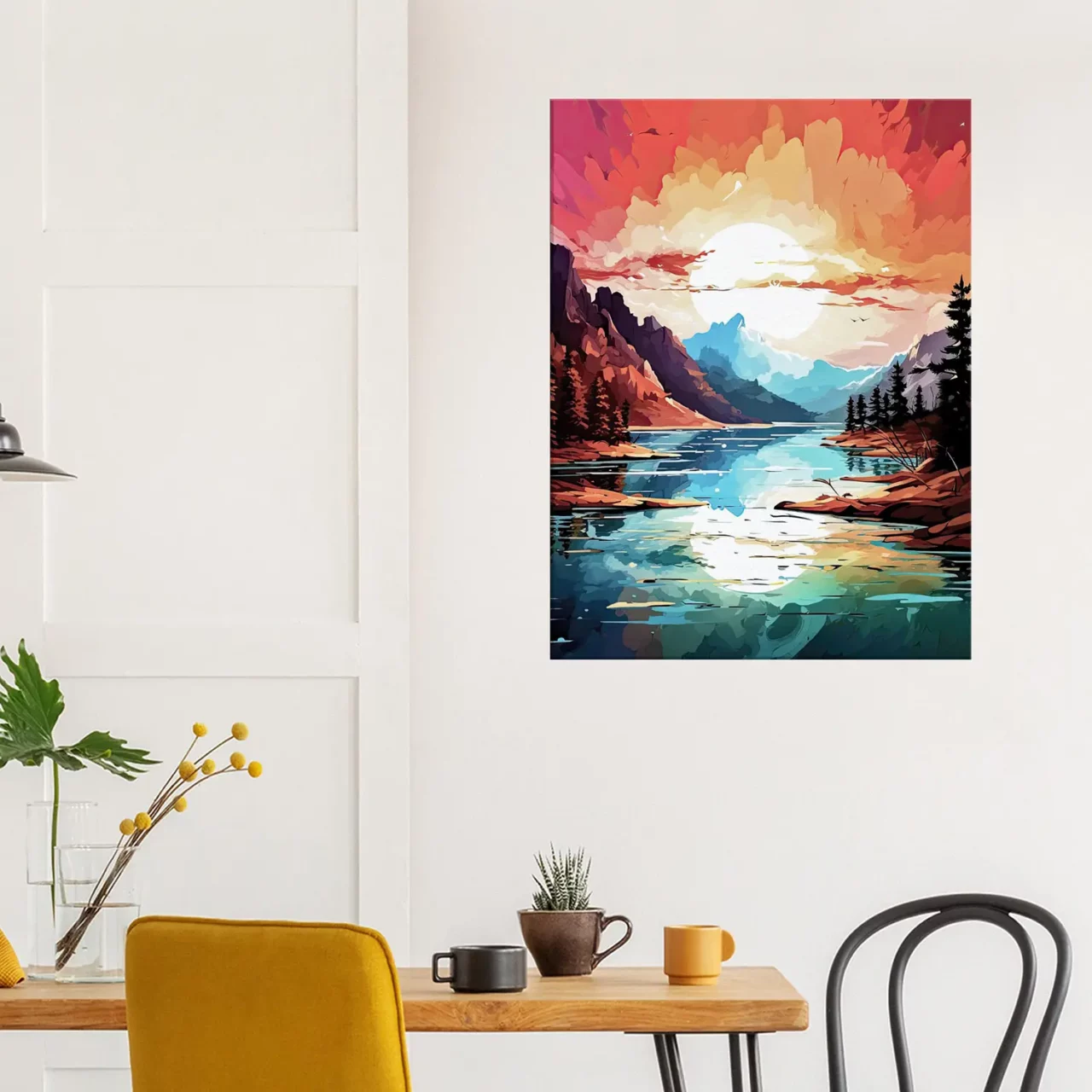 Tableau Paysage lac et coucher de soleil brulant paysage lac et coucher de soleil brulant