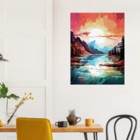 Tableau Paysage lac et coucher de soleil brulant paysage lac et coucher de soleil brulant