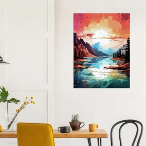 Tableau Paysage lac et coucher de soleil brulant paysage lac et coucher de soleil brulant