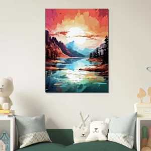 Tableau Paysage lac et coucher de soleil brulant paysage lac et coucher de soleil brulant