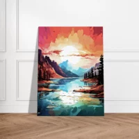 Tableau Paysage lac et coucher de soleil brulant paysage lac et coucher de soleil brulant