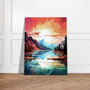 Tableau Paysage lac et coucher de soleil brulant paysage lac et coucher de soleil brulant