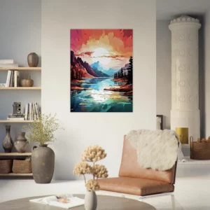 Tableau Paysage lac et coucher de soleil brulant paysage lac et coucher de soleil brulant