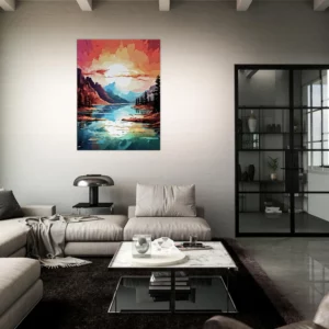 Tableau Paysage lac et coucher de soleil brulant paysage lac et coucher de soleil brulant