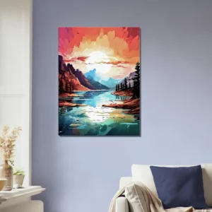 Tableau Paysage lac et coucher de soleil brulant paysage lac et coucher de soleil brulant
