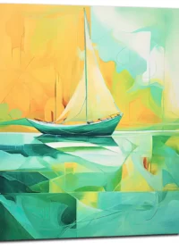 Tabeau mural Petit Voilier Abstrait Vert et Jaune petit voilier abstrait vert et jaune