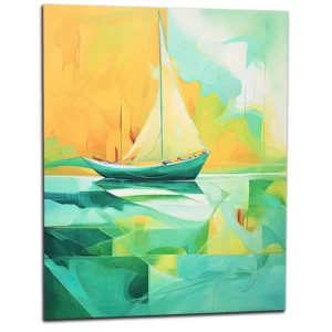 Tabeau mural Petit Voilier Abstrait Vert et Jaune petit voilier abstrait vert et jaune